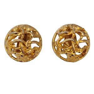 Dalsheim Gold Tone Round Domed Filigree Clip On Earrings, Signed